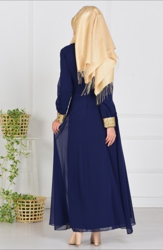 Navy Blue İslamitische Avondjurk 2398-17