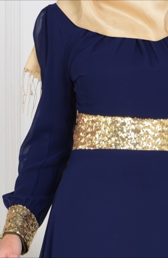 Navy Blue Hijab Evening Dress 2398-17