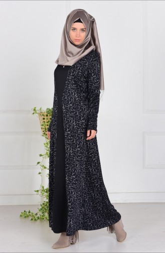 Navy Blue Hijab Dress 0895-02