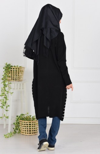 Çizgili Fermuarlı Hırka 0514-02 Siyah