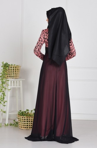 Robe De Soirée a Motif et Paillette 1017-01 Rose 1017-01