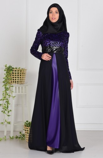 Purple Hijab Evening Dress 1017-02