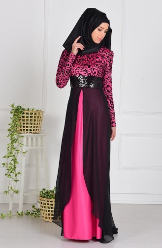 Fuchsia Hijab Evening Dress 1017-04