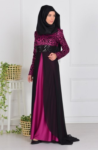 Lilac Hijab Evening Dress 1017-05