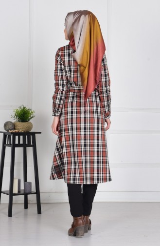 Kuşaklı Düğmeli Poly Viskon Tunik 1034-05 Kiremit