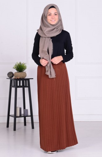 Triko Pileli Etek 3844-02 Taba