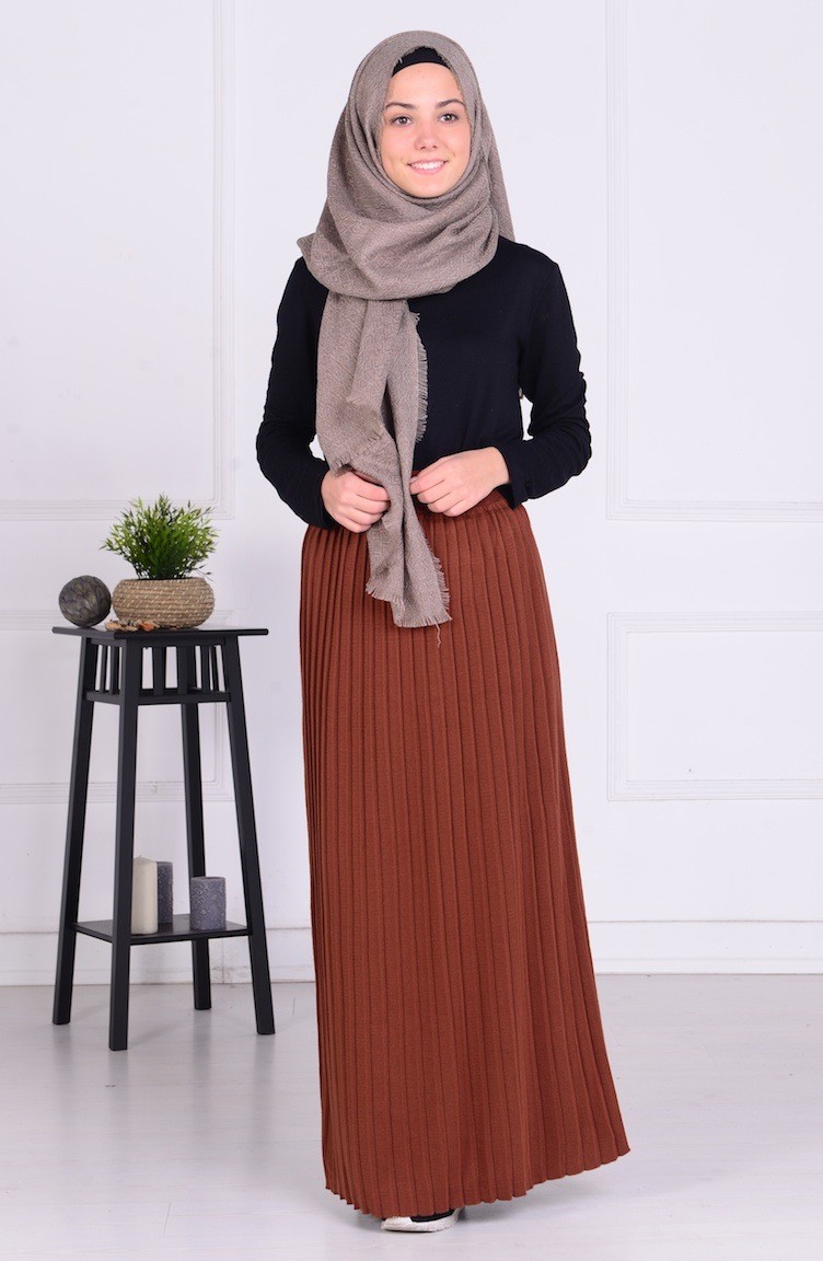 Triko Pileli Etek 3844-02 Taba