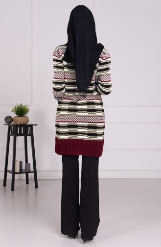 Desenli Fermuarlı Hırka 3790-01 Bordo