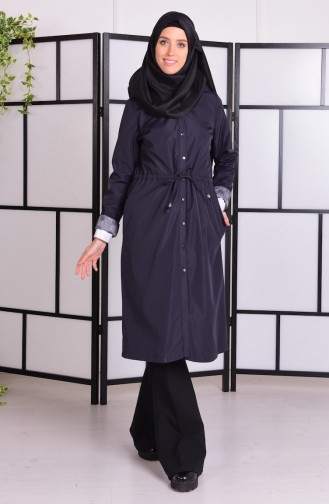 Hooded Trench Coat 0162-02 Navy Blue 0162-02