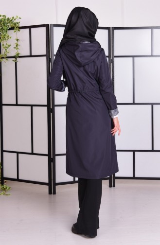 Hooded Trench Coat 0162-02 Navy Blue 0162-02