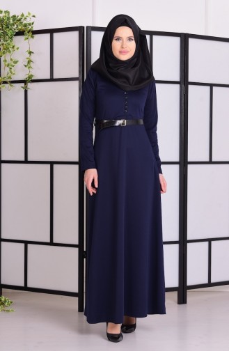 Kemerli Çelik Elbise 7227-08 Lacivert