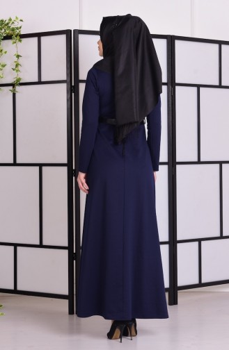 Kemerli Çelik Elbise 7227-08 Lacivert