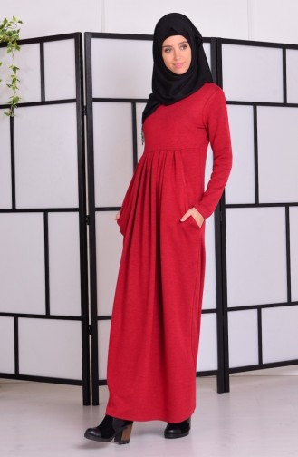 Pileli Elbise 2617-05 Kırmızı