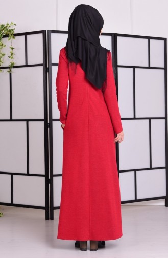 Pileli Elbise 2617-05 Kırmızı