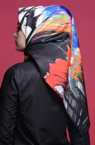 Dijital Tafta Eşarp 6013-09 Siyah Gri