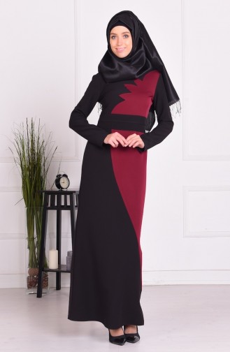 Claret Red Hijab Dress 7047-02