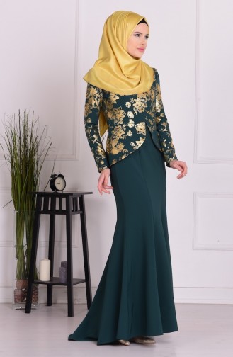 Emerald Green Hijab Evening Dress 1057-05