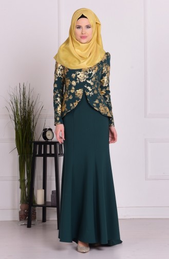 Emerald Green Hijab Evening Dress 1057-05