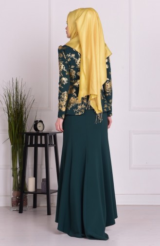 Emerald Green Hijab Evening Dress 1057-05