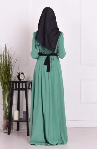 Pileli Krep Elbise 4085-05 Çağla Yeşil