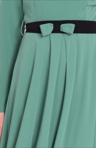 Pileli Krep Elbise 4085-05 Çağla Yeşil