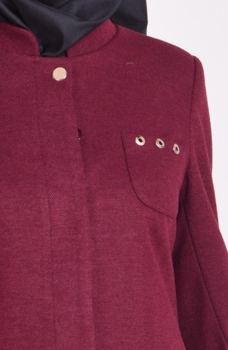 SUKRAN Sleeve Detailed Cachet Long Coat 35726-04 Claret Red 35726-04
