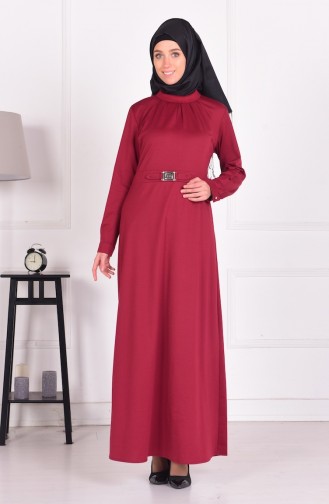 Claret Red Hijab Dress 7228-02