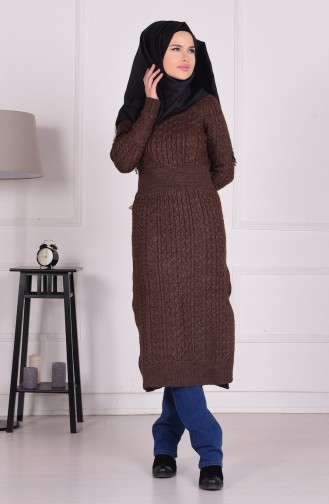 Triko Elbise 9006-03 Kahverengi