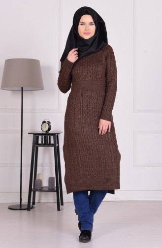 Triko Elbise 9006-03 Kahverengi
