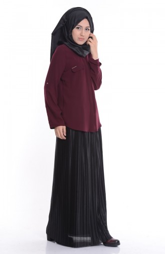 Blouse Boutons Cachés Détail Poches 3500-02 Plum 3500-02