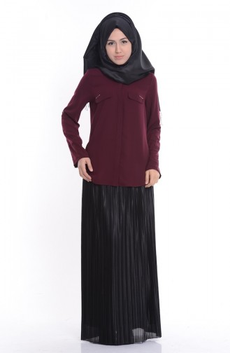 Blouse Boutons Cachés Détail Poches 3500-02 Plum 3500-02