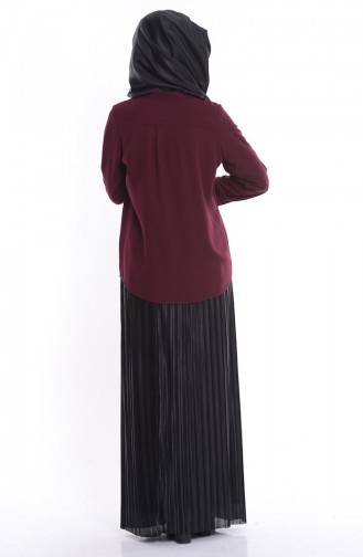 Blouse Boutons Cachés Détail Poches 3500-02 Plum 3500-02