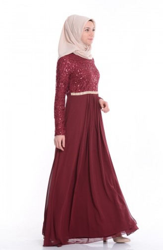 Claret Red Hijab Evening Dress 2799-03