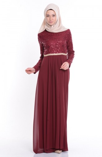 Claret Red Hijab Evening Dress 2799-03
