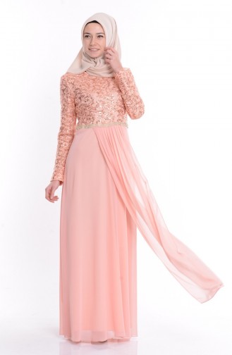 Salmon Hijab Evening Dress 2799-04