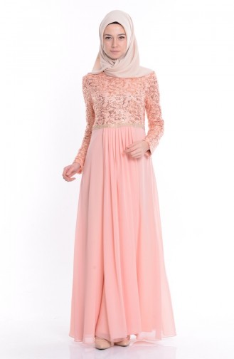 Salmon Hijab Evening Dress 2799-04