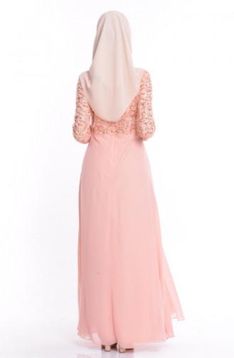 Salmon Hijab Evening Dress 2799-04