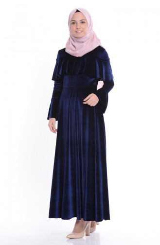 Navy Blue Hijab Dress 4008-02