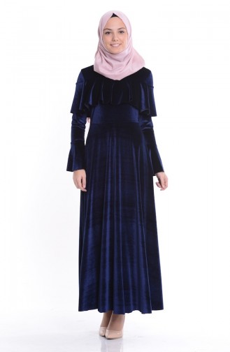 Navy Blue Hijab Dress 4008-02