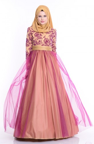 Plum Hijab Evening Dress 1087-01