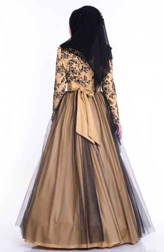 Robe de Soirée Imprimée 1087-02 Gold Noir 1087-02