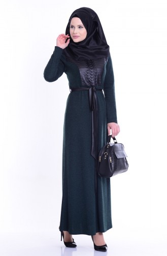 Pileli Elbise 2709-03 Yeşil