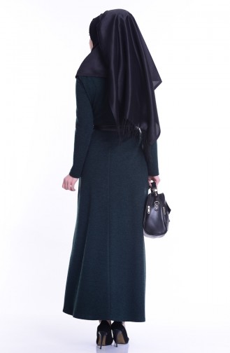 Pileli Elbise 2709-03 Yeşil