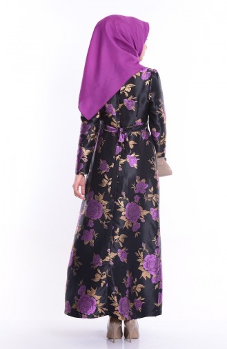 Robe Taffetas a Ceinture 1704-02 Noir Pourpre 1704-02