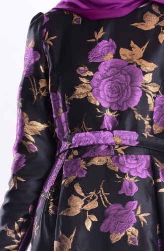 Robe Taffetas a Ceinture 1704-02 Noir Pourpre 1704-02