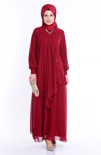 فستان مع قلادة لون خمري  52547-02