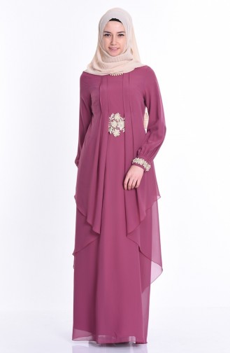 Beige-Rose Hijab-Abendkleider 52546-02