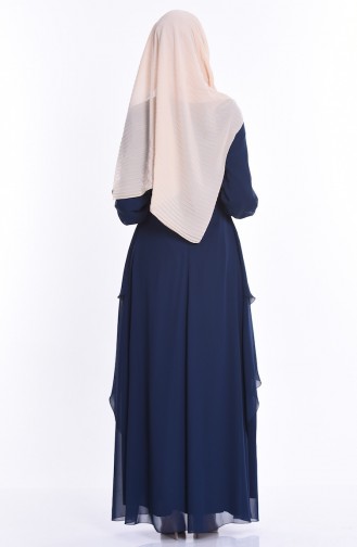 Navy Blue Hijab Evening Dress 52546-03