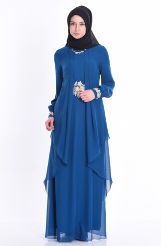 Petroleum Hijab-Abendkleider 52546-05