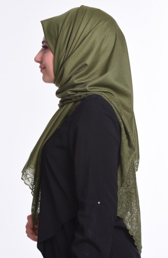 Lazer Kesim Şal 3627-10 Haki Yeşil